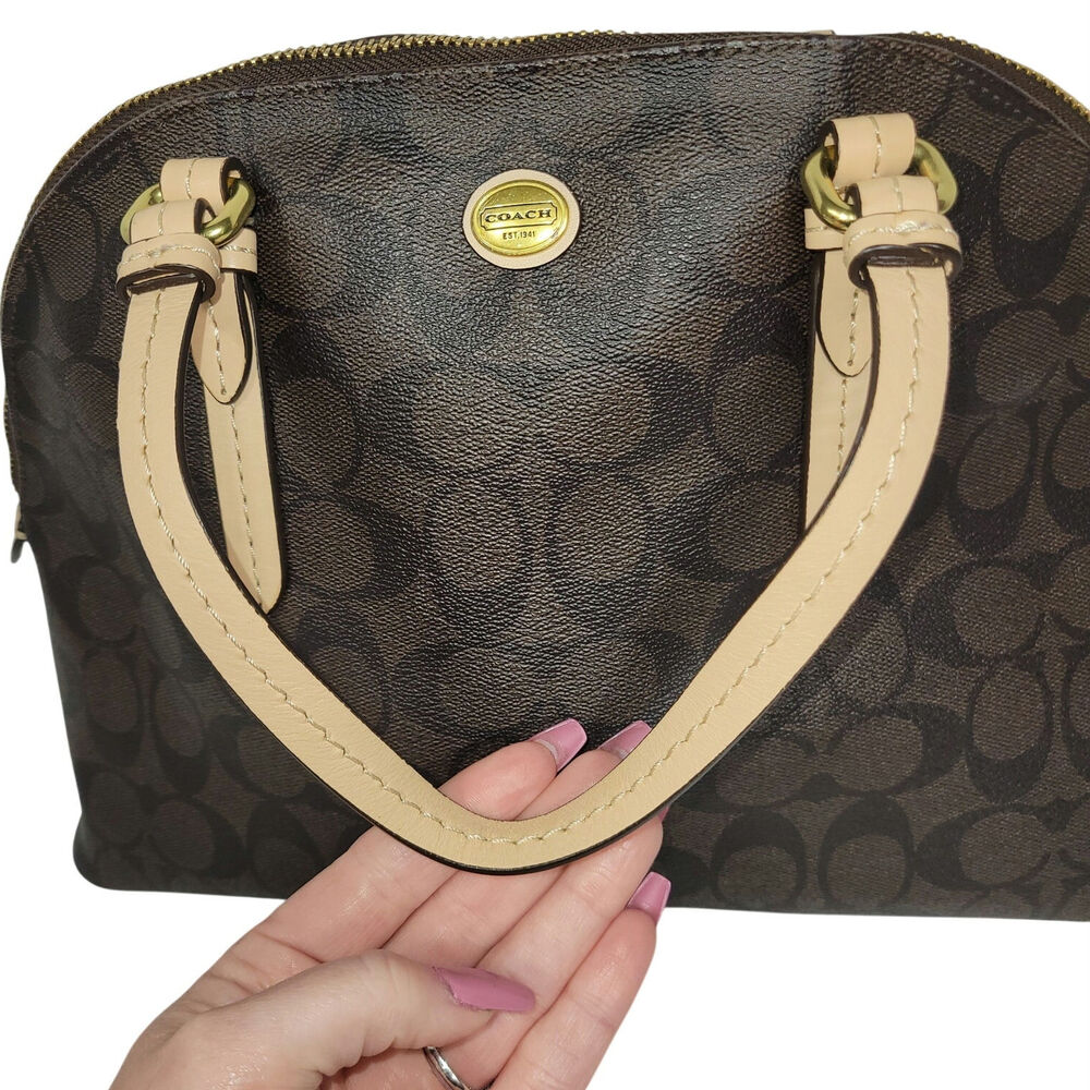 Coach Signature Peyton Cora Domed Satchel Brown Coated Canvas Leather Trim F2618 - Picture 4 of 14